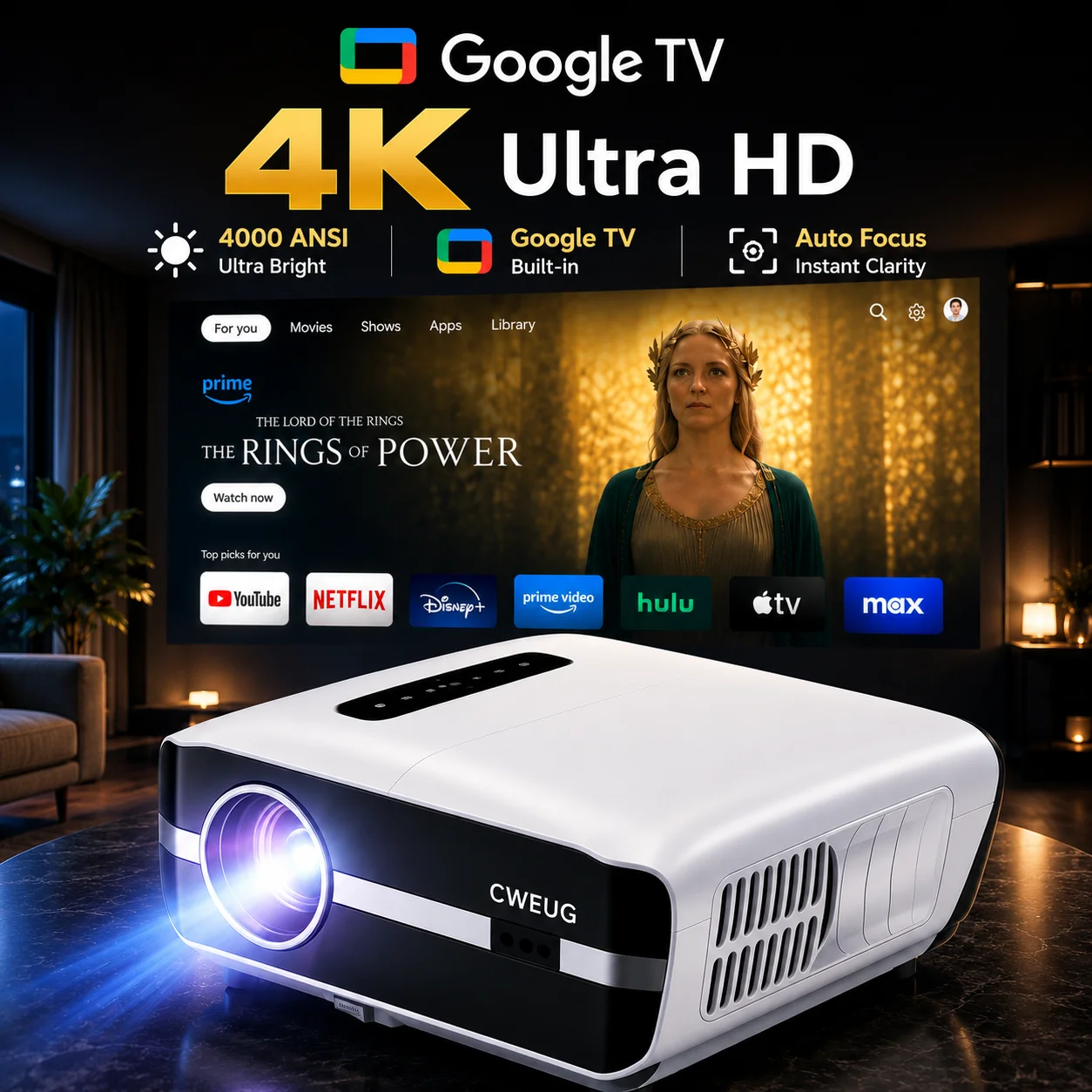 Home Cinema Speaker System - NewA9S 4k Projector Auto Focus Daytime