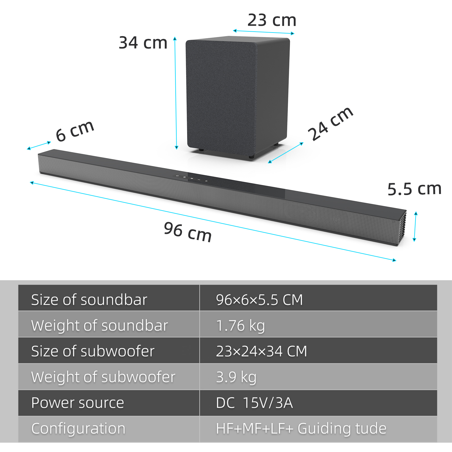 84W TV Sound Bar with Subwoofe - Home Cinema Speaker System review and price