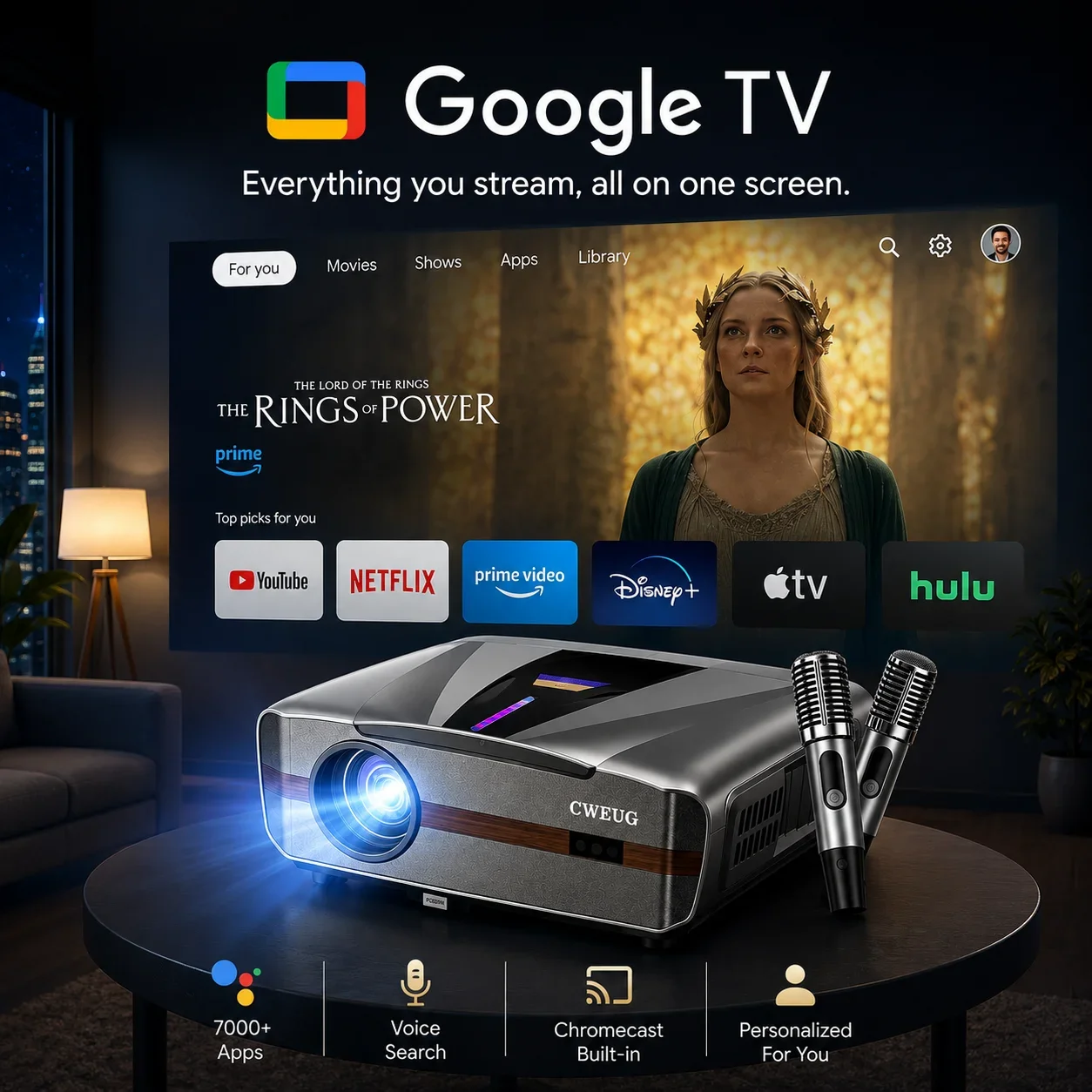 New E9 4KUHD Projector Smart 4 - Home Cinema Karaoke Projector review and price
